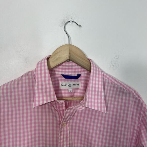 Teddy Stratford Pink Gingham Oxford Cloth Zip Front Shirt Size Large or 4 - Picture 3 of 13